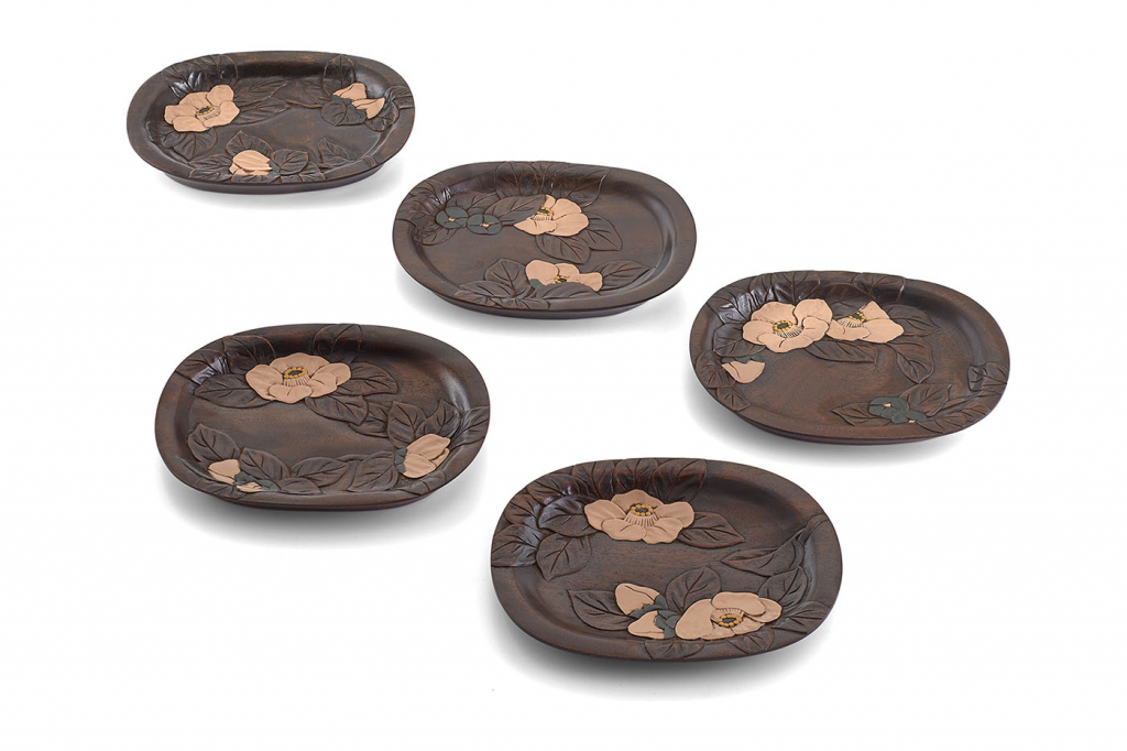 銘々皿、デザート皿としても| 草木彫 川添日記 漆作家 少しづつ違う五枚組 