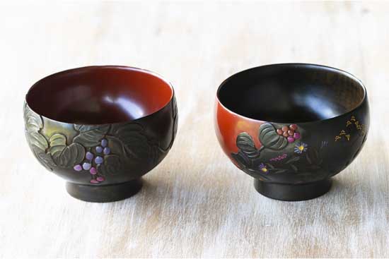 川添日記 草木彫 うるしの器 | 刳りぬきの木に季節を彫った うるしの器 